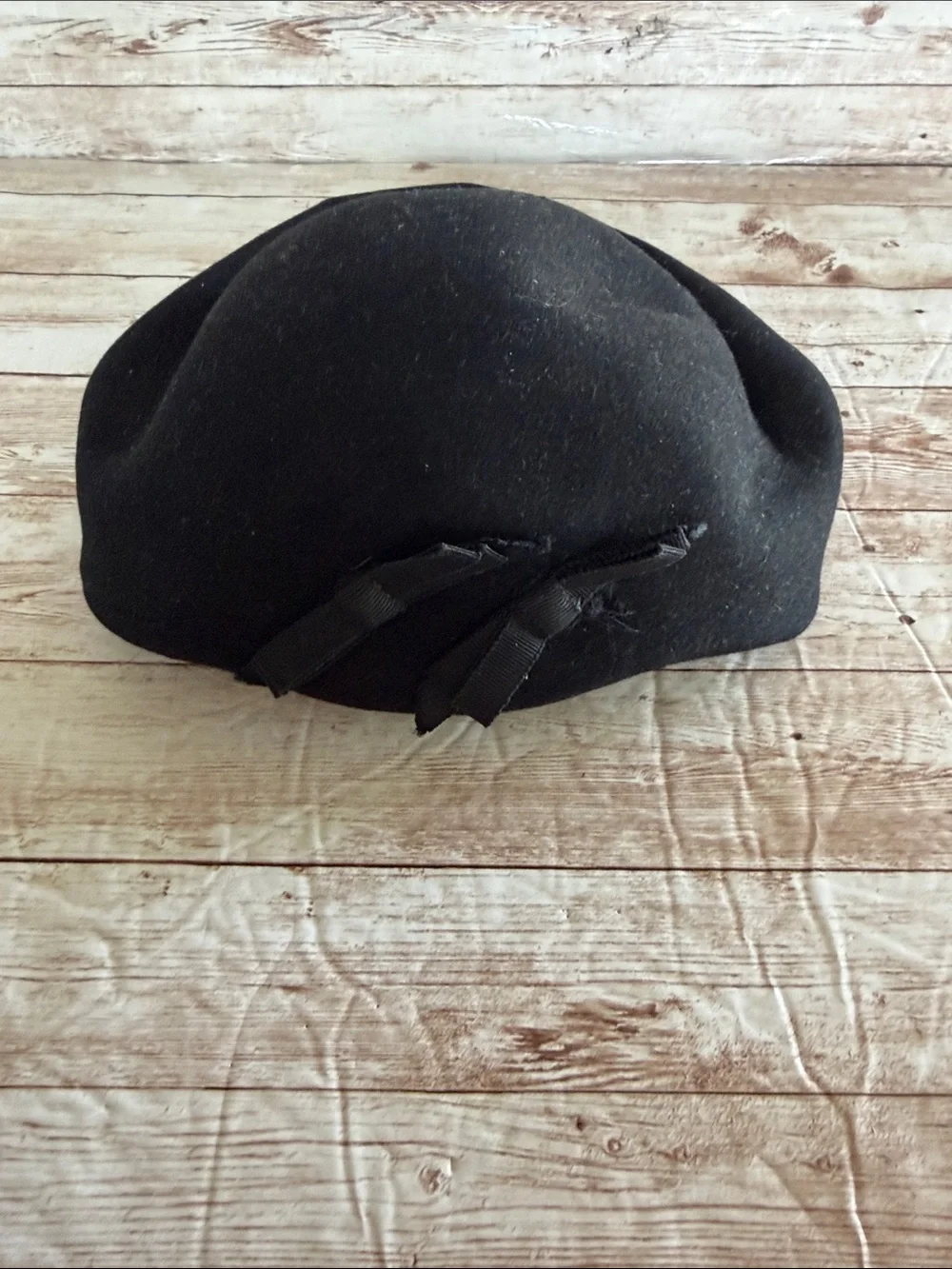 Vintage Black Women's Wool Tilt Hat with Ribbon Accent 1940s 50's - Picture 10 of 12